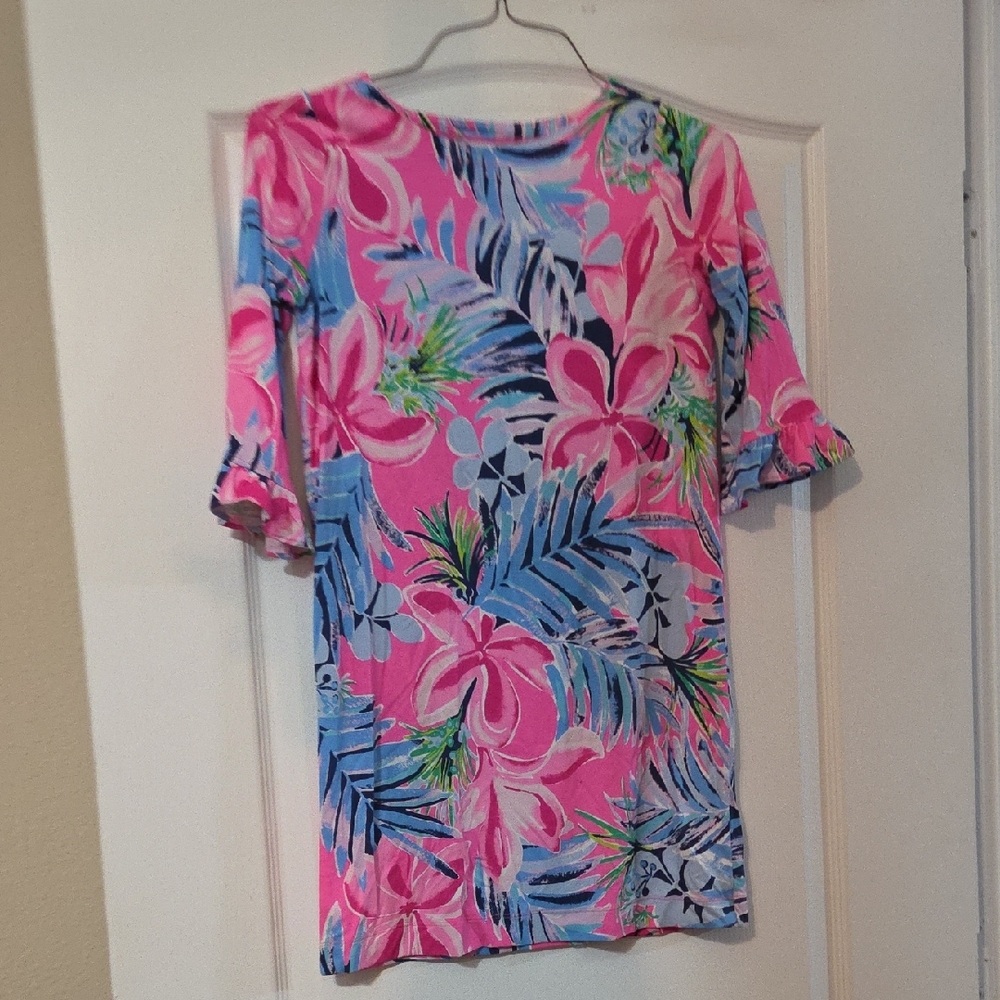 Lilly Pulitzer Pink and Blue Floral Short Sleeve Top